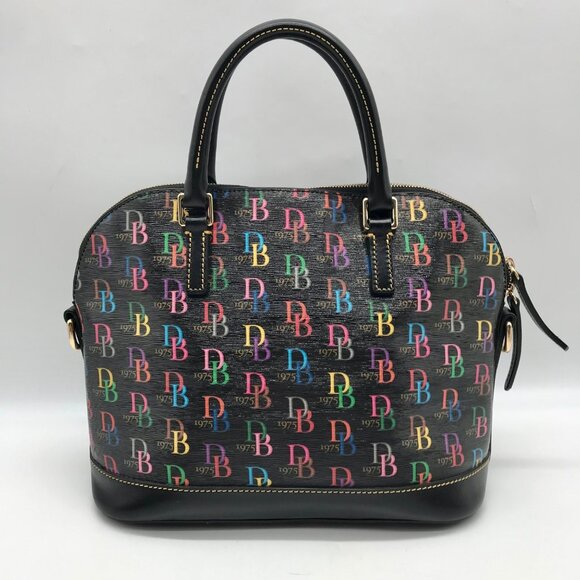 Dooney & Bourke Black Monogram Leather DB75 Satchel Bag - Picture 2 of 11